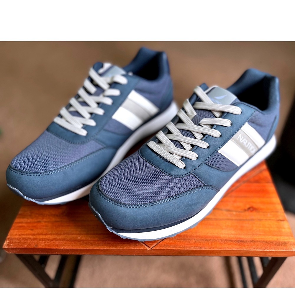Nautica Outfall 3 Mens Navy Blue White Striped Athletic Sneakers Size 13 NEW